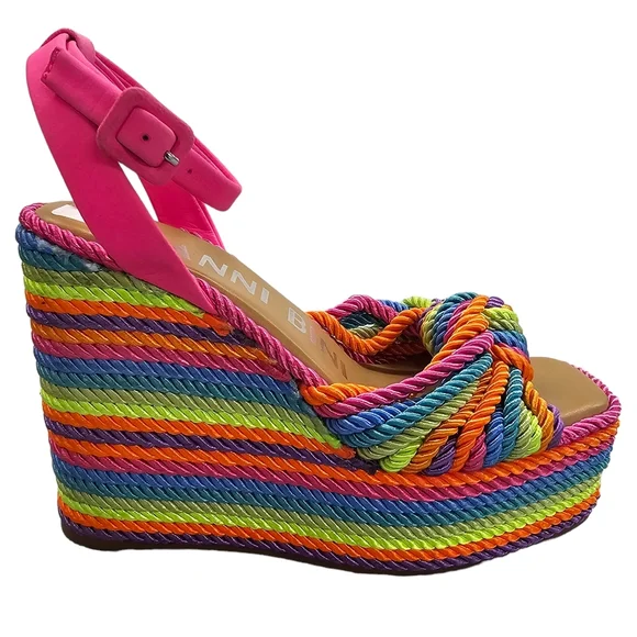 Gianni Bini Wedge Platform Sandal Women's Size 6 Leena Rainbow Cord Striped NEW - Picture 8 of 13
